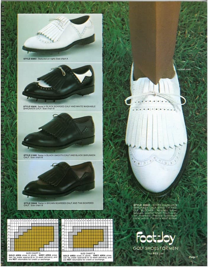 Wingtip saddle bluchers with fringed kilties in white, black and white, all black, and brown and tan calf, on the Rex last.