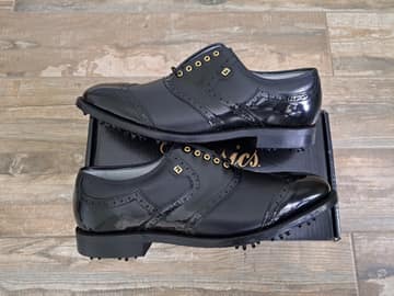 FootJoy style 50695: Pebbled Black/Black Patent Leather Shieldtips, Shield tip