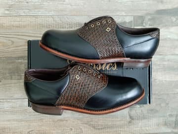 FootJoy style 51178: Smooth Black/ Brown Weave Saddle