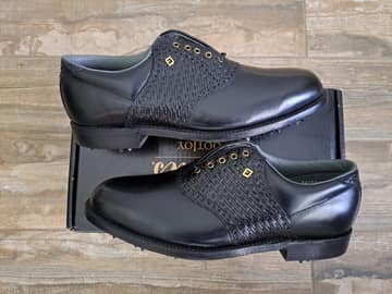 FootJoy style 51197: Smooth Black/Black basket weave saddle