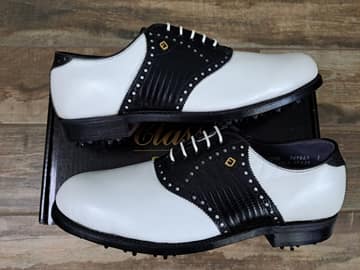 FootJoy style 57339: Smooth White Calfskin/Black Tegu Lizard saddle