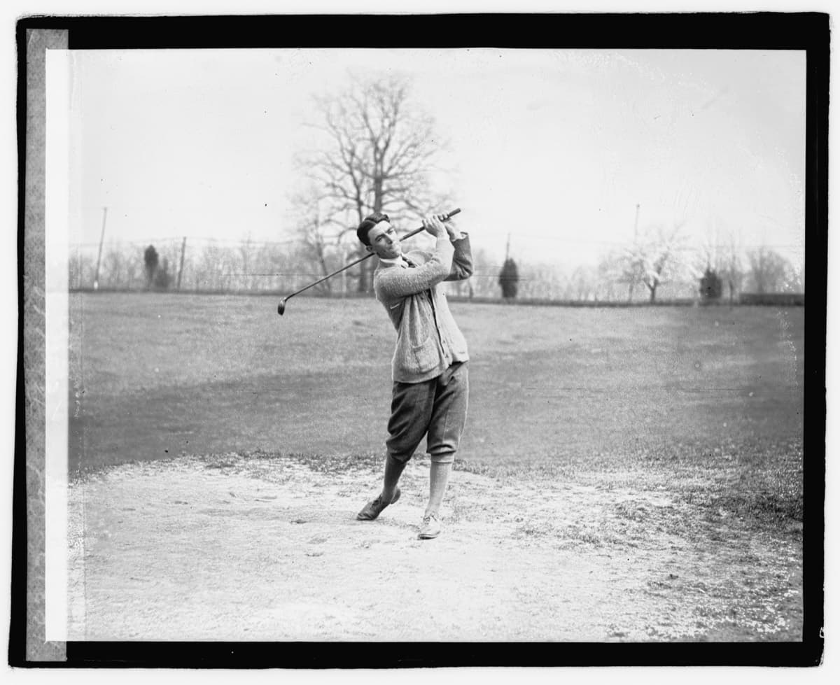 Johnny Farrell in full follow-through, 1920s